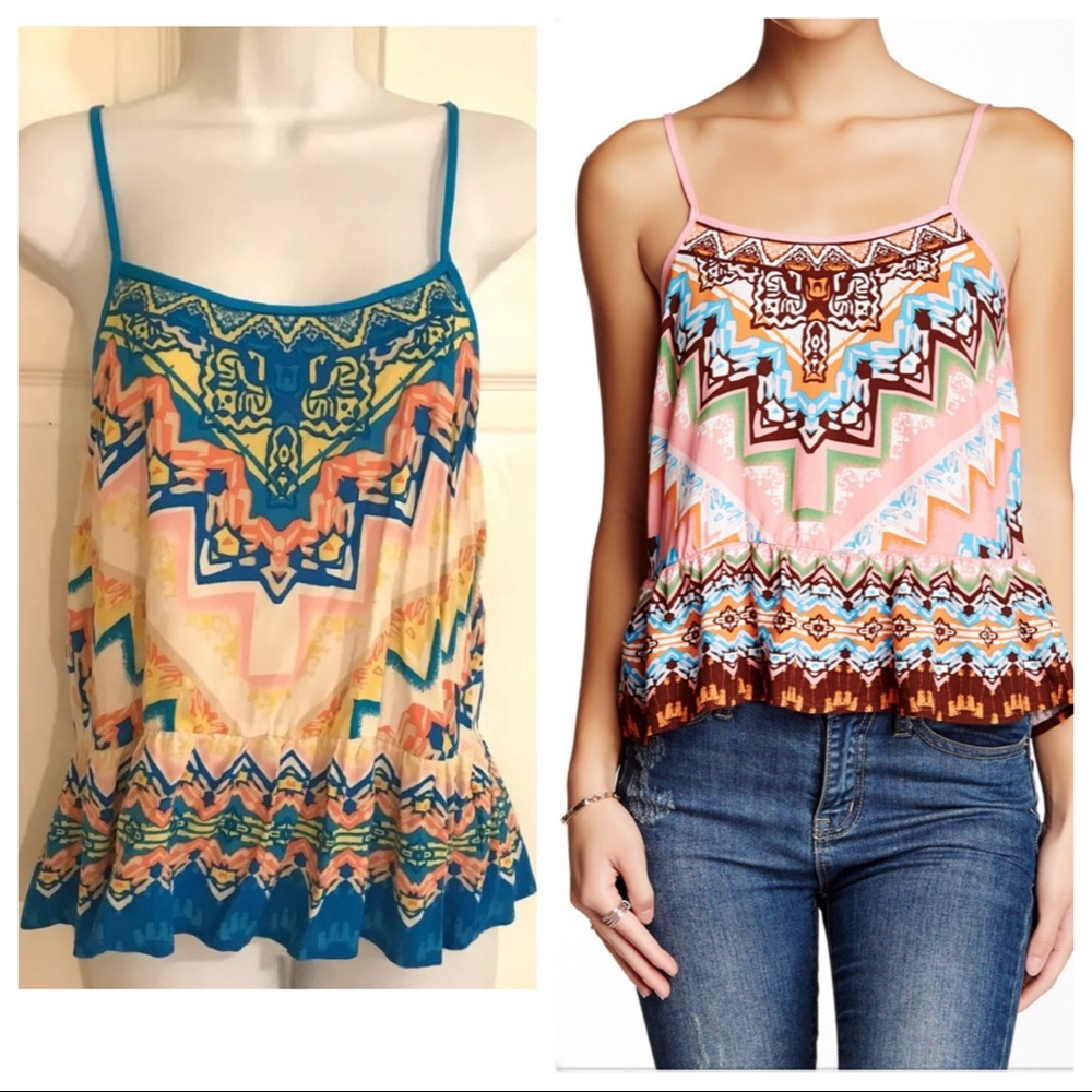 New FLYING TOMATO Ruffle Hem Tank Top Blouse Shirt Cropped Crop Embroidered NWT